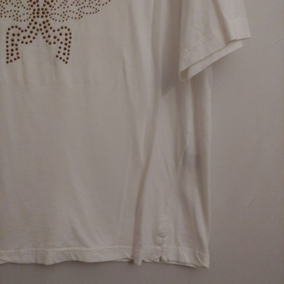 MCM  Womens White Swarovski Crystals Logo Short Sleeve T-Shirt XL - Picture 4 of 10